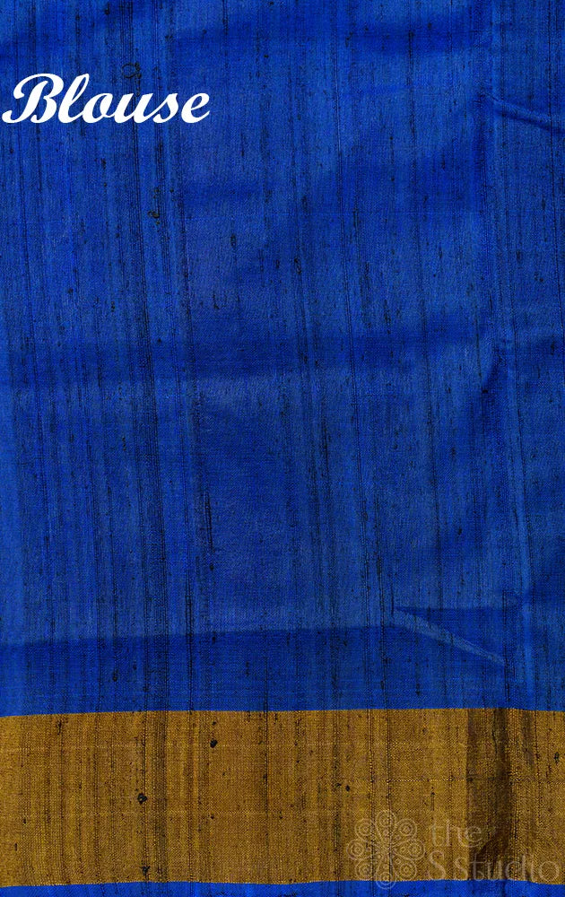 Royal blue rajkot patola ikkat pure silk saree with geometric diamond weave