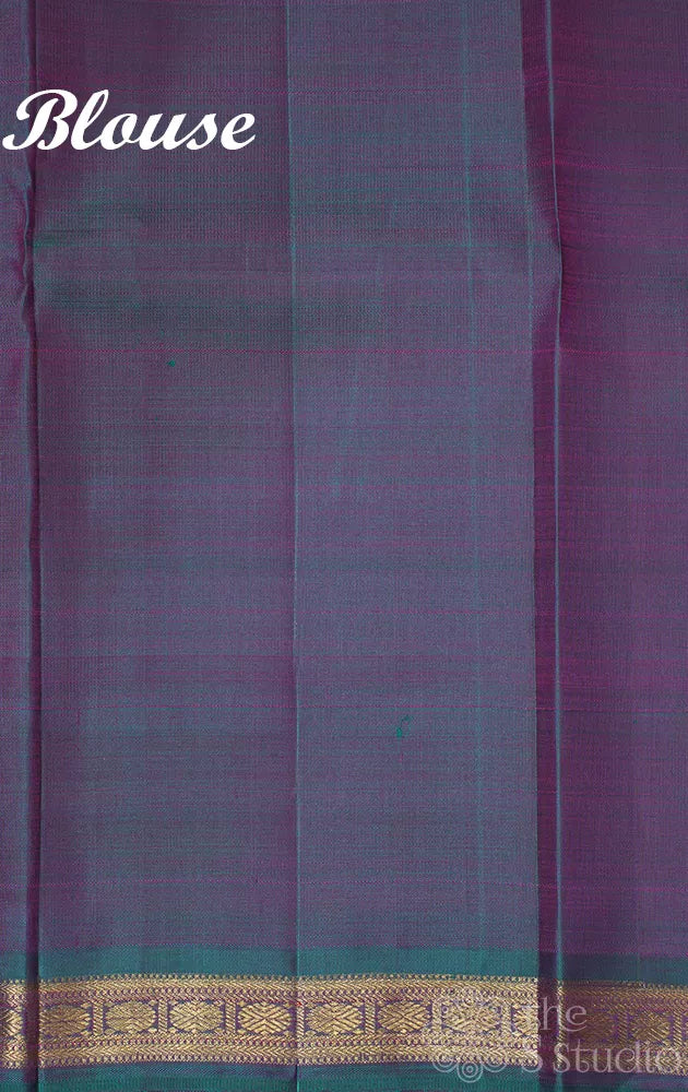 Lotus pink kanjivaram silk saree with small peacock blue border