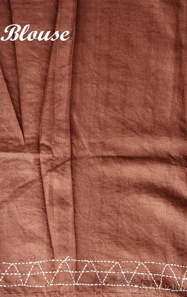 Purple tussar silk saree with floral hand painting and hand embroidery