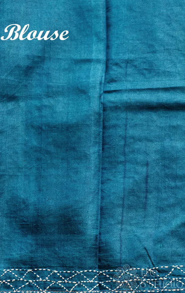Khaki brown tussar silk saree with floral hand painting and hand embroidery