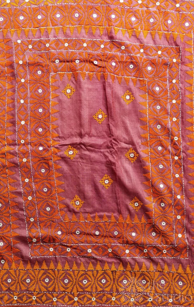 Black hand painted kalamkari tussar silk saree with kathiawari hand embroidery