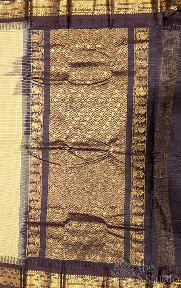 Beige gadwal cotton saree with checks
