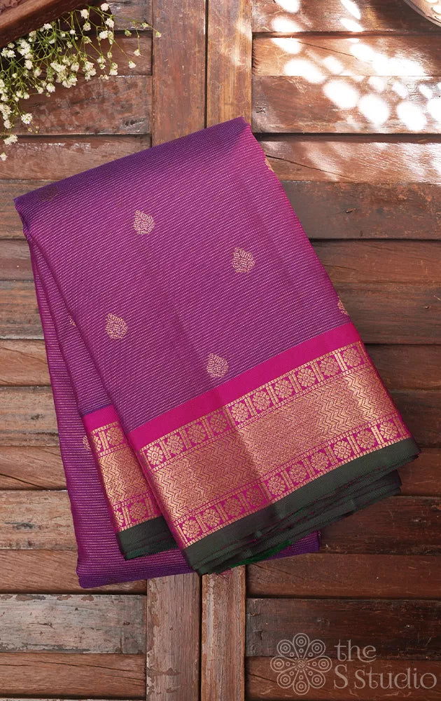 Purple vairaoosi kanchipuram silk saree with magenta border