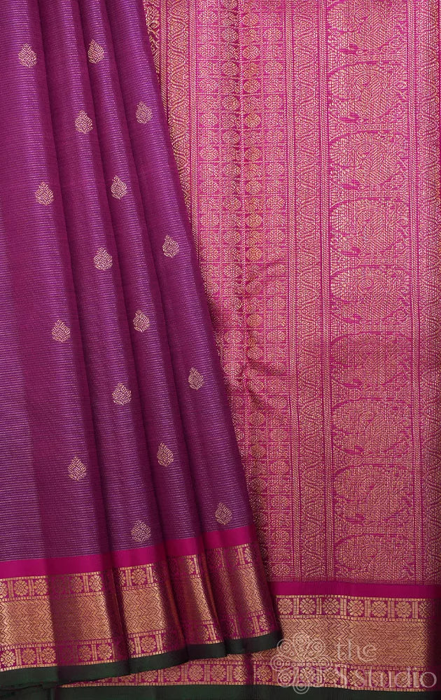 Purple vairaoosi kanchipuram silk saree with magenta border
