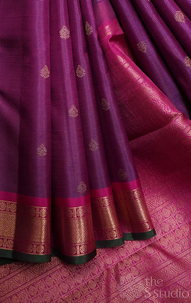 Purple vairaoosi kanchipuram silk saree with magenta border