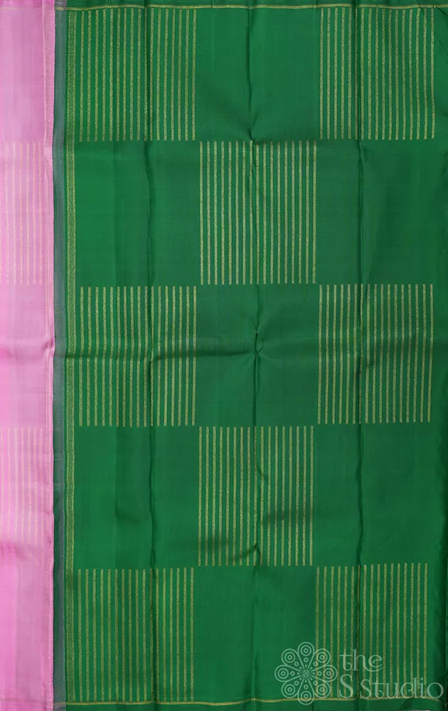 Light pink zari lines kanchipuram silk saree with green pallu