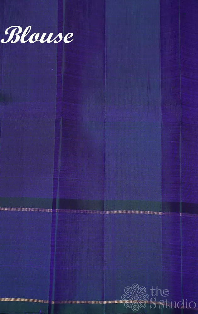 Peacock blue kanjivaram silk saree with vertical thread lines