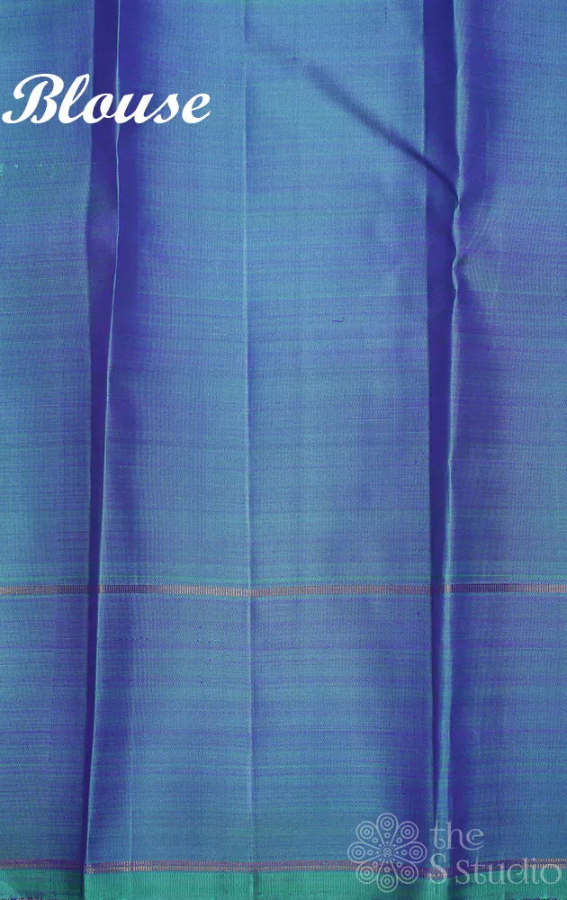 Violet zari checked kancheepuram silk saree with blue border