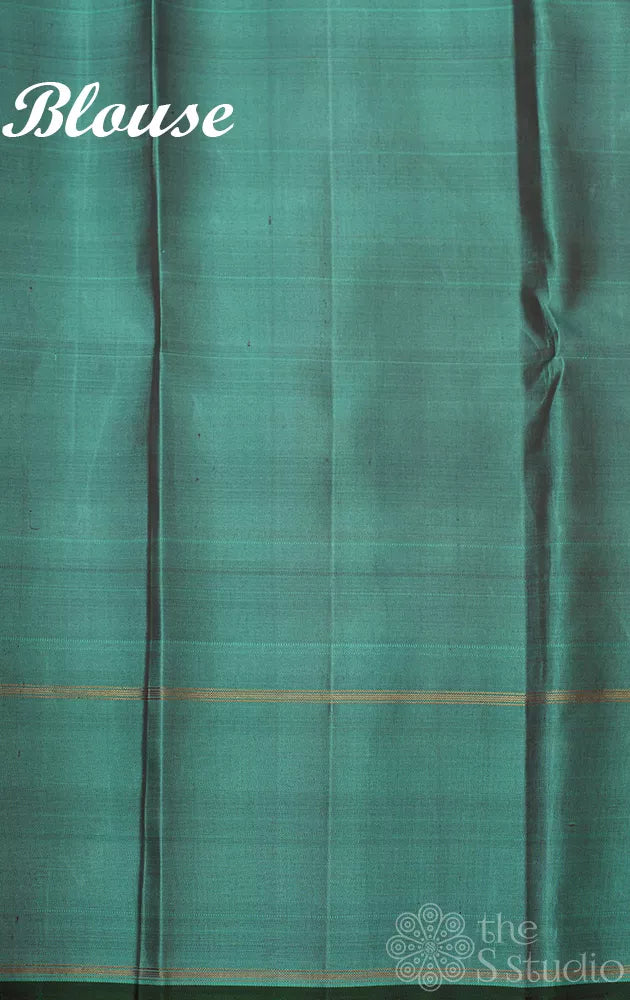 Brown kanjivaram silk saree with rama green border