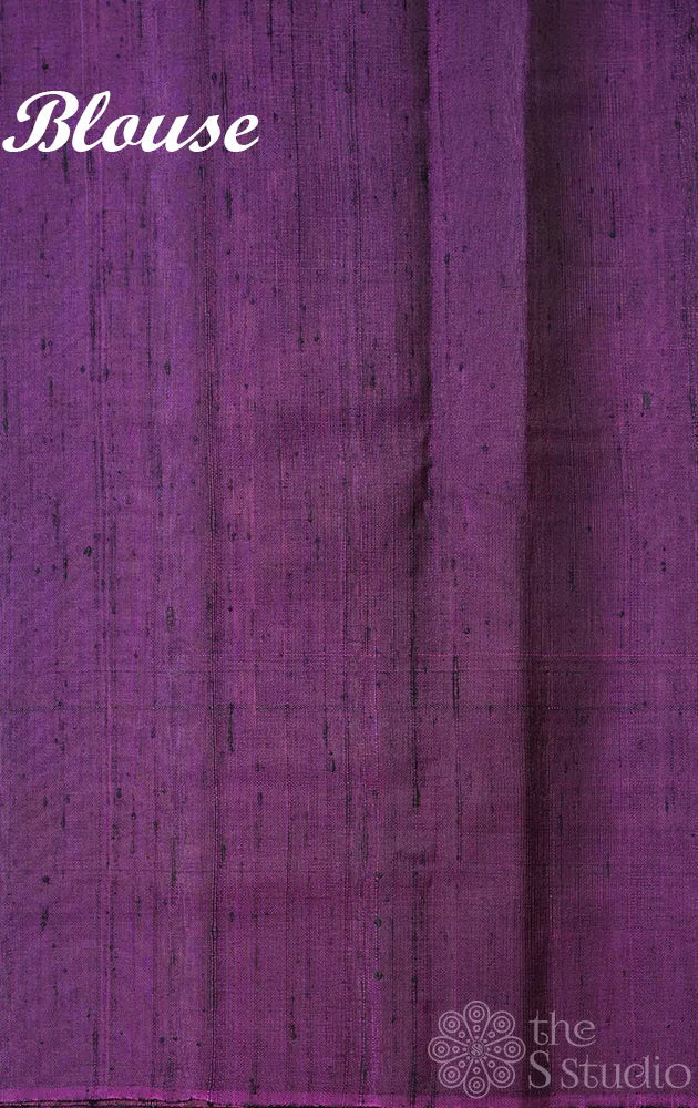 Light peach patola raw silk saree with purple border