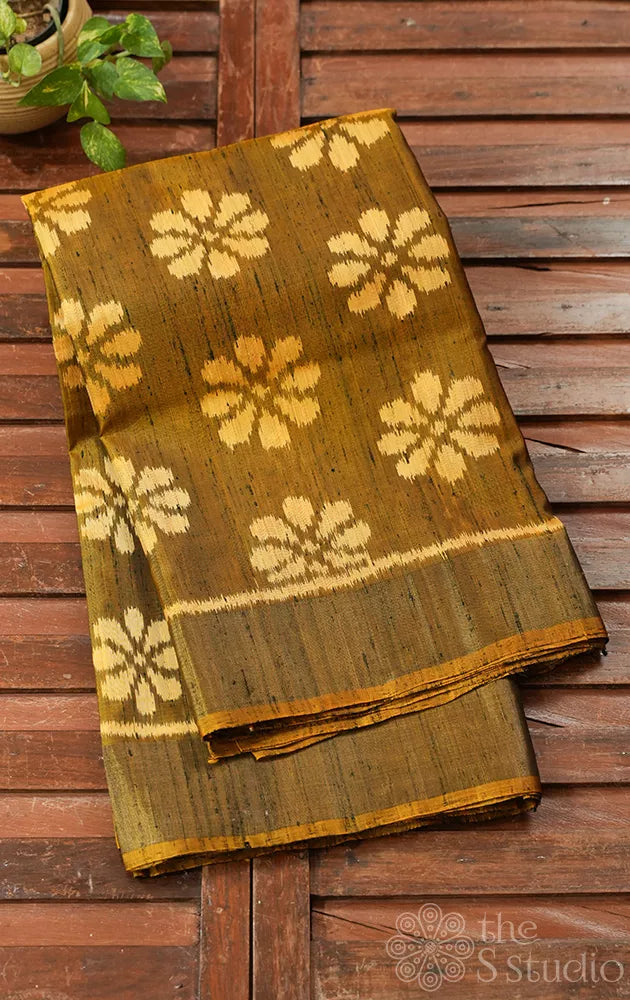 Mehandi green rajkot patola raw silk saree with zari border