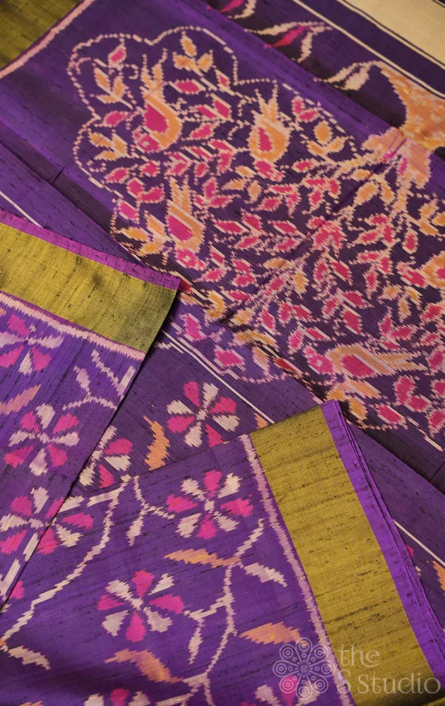 Purple patola raw silk saree with zari border
