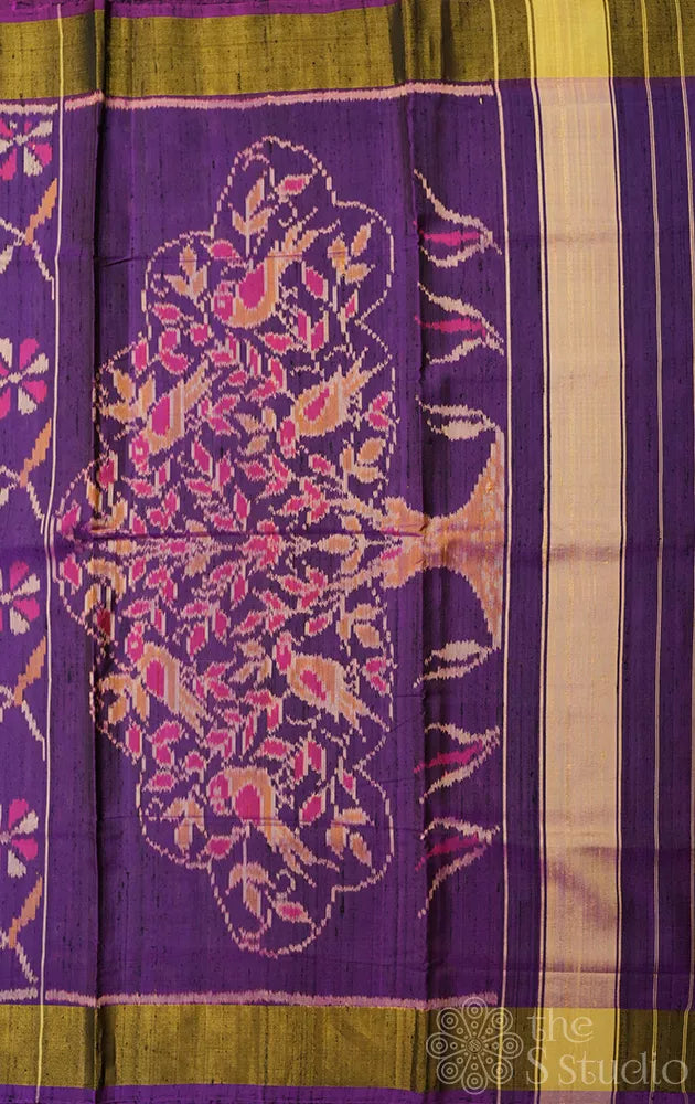 Purple patola raw silk saree with zari border
