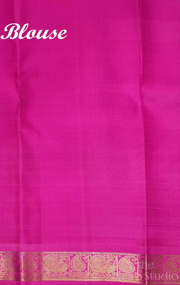Paalum pazhamum checks kanjeevaram silk saree with ranipink pallu