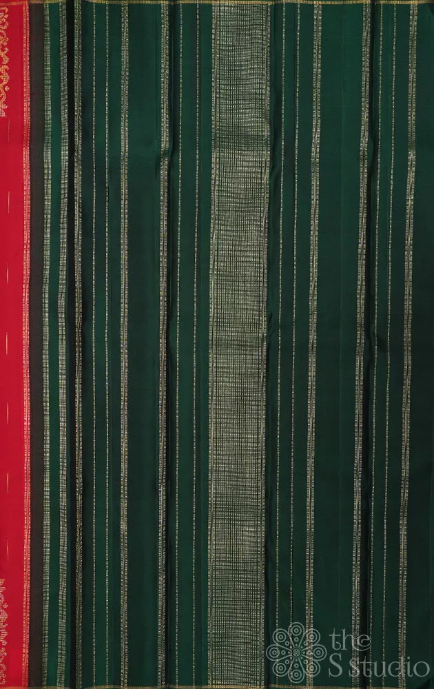 Red kanjivaram silk saree with corner adai woven buttas