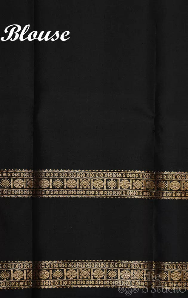 Black kanchipuram silk saree with zari checks and  rettaipet border
