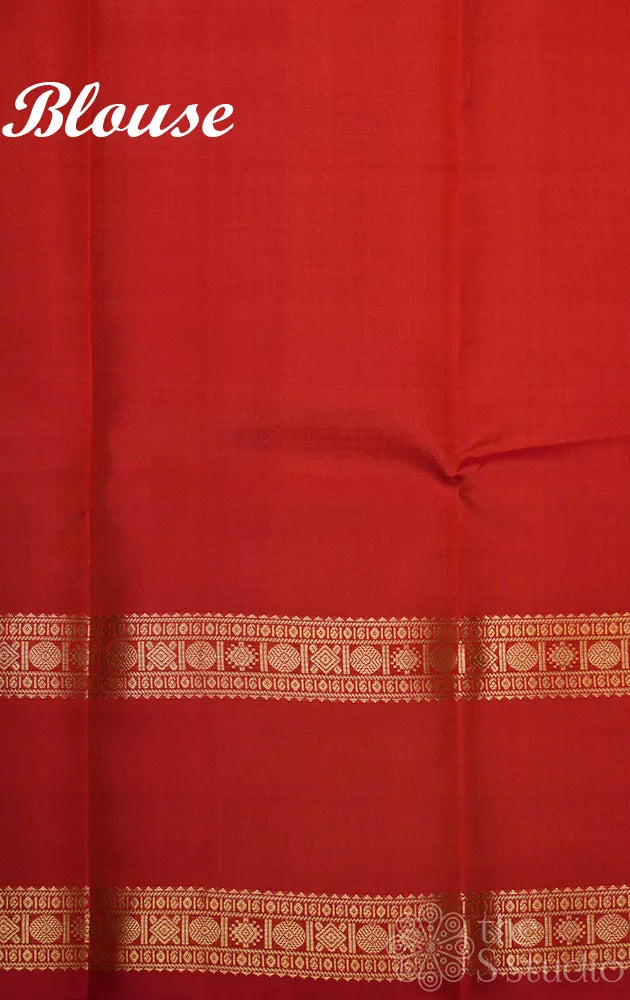 Rust checked kanjeevaram silk saree with rettaipet zari border