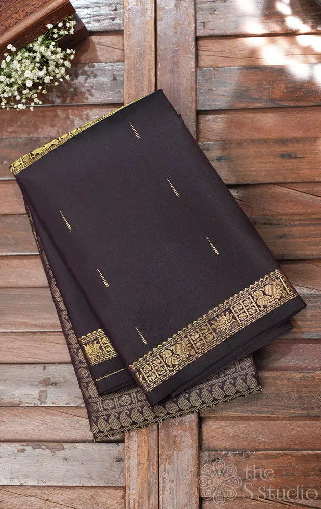 Deep jamun mubbagam kanchi silk saree with rettaipet long border