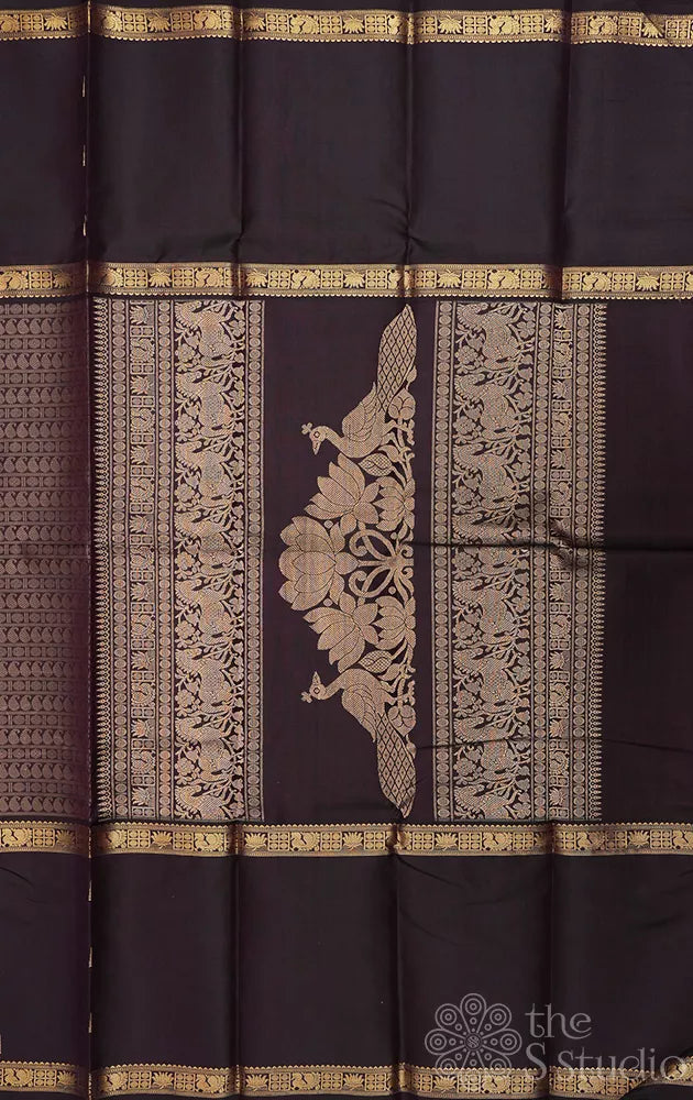 Deep jamun mubbagam kanchi silk saree with rettaipet long border