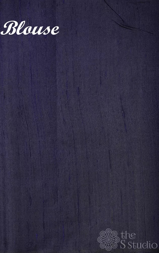 Navy blue raw silk saree with paithani style border