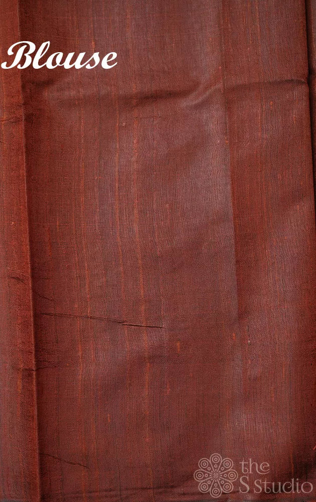 Brown raw silk saree with paithani style border