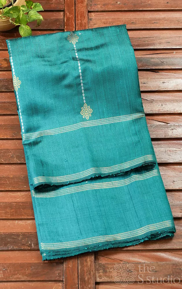 Rama blue raw silk saree with rettaipet border