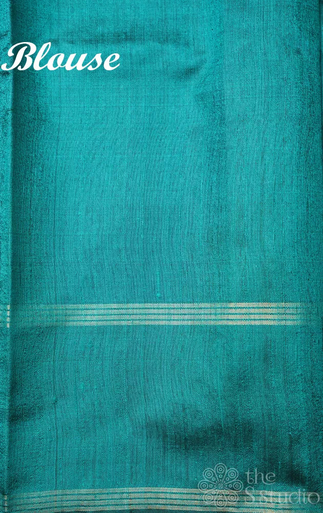 Rama blue raw silk saree with rettaipet border