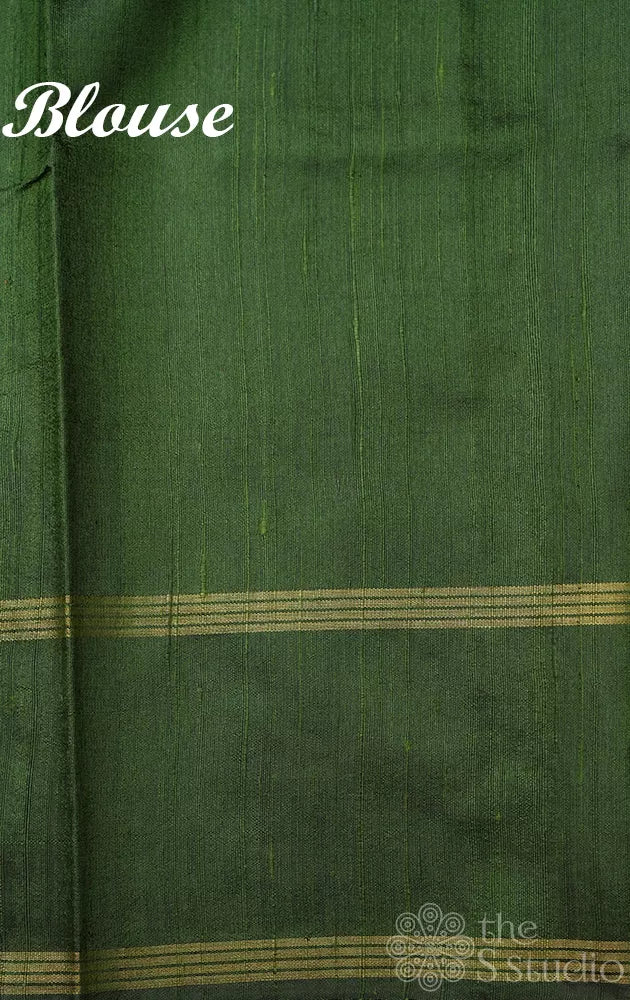 Methi green raw silk saree with rettaipet border