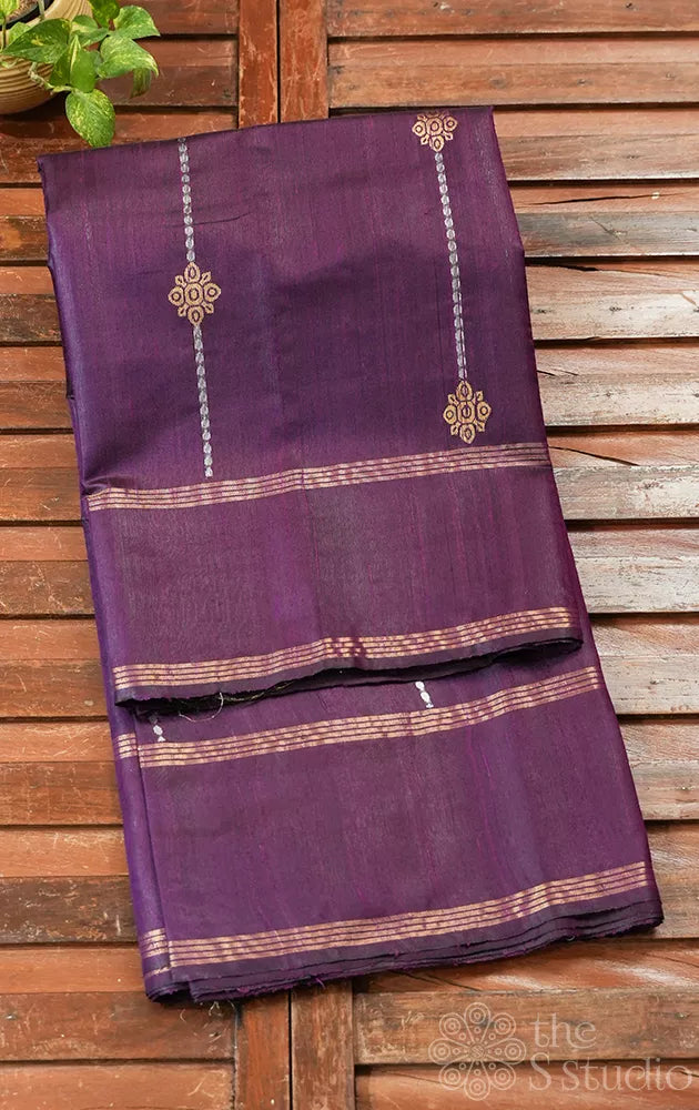 Purple raw silk saree with rettaipet border and zari buttas
