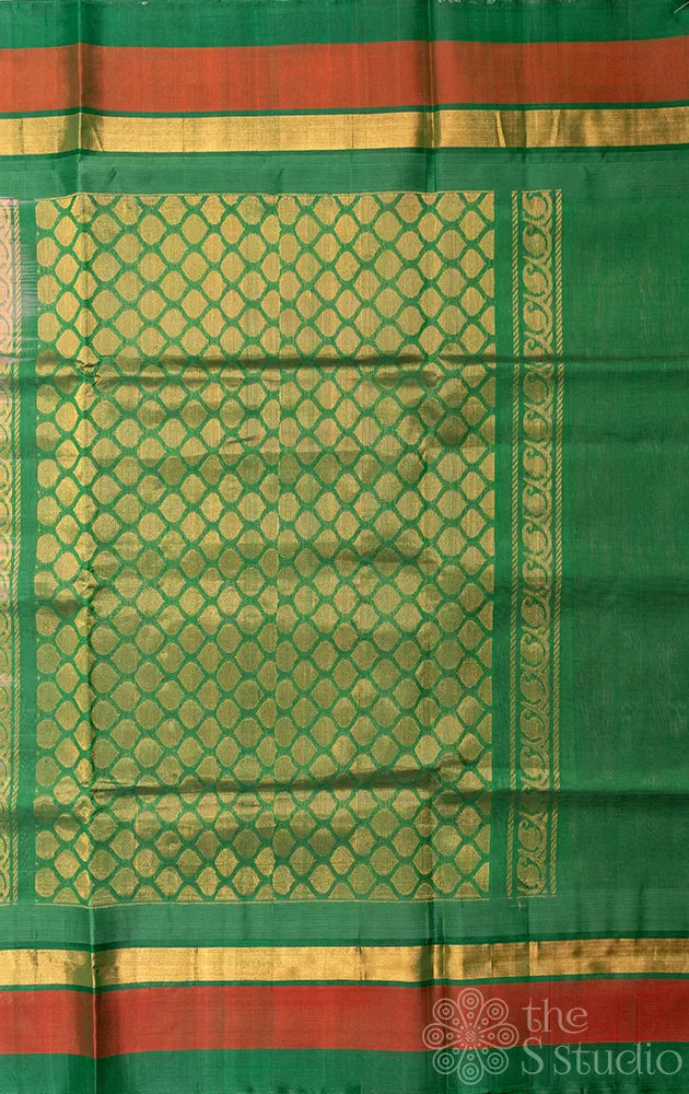 Light pink silk cotton saree with korvai temple border