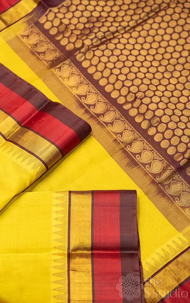 Methi mustard silk cotton saree with double colour border