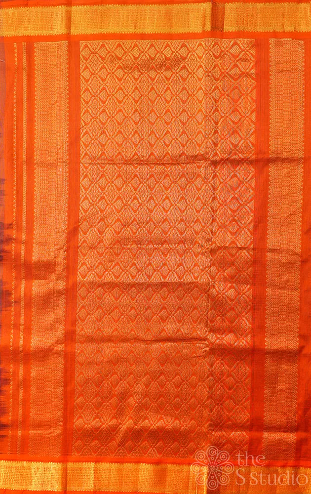 Bottle green ten yards silk cotton saree with getti zari border