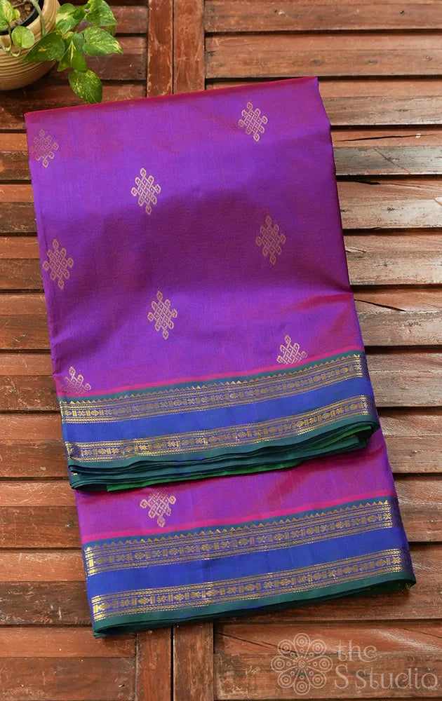 Purple ten yards silk cotton saree with kolam butta

