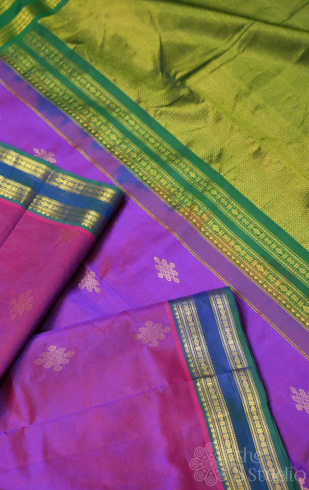 Purple ten yards silk cotton saree with kolam butta