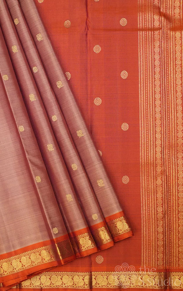 Cocoa brown kanchipuram silk saree with small rust border
