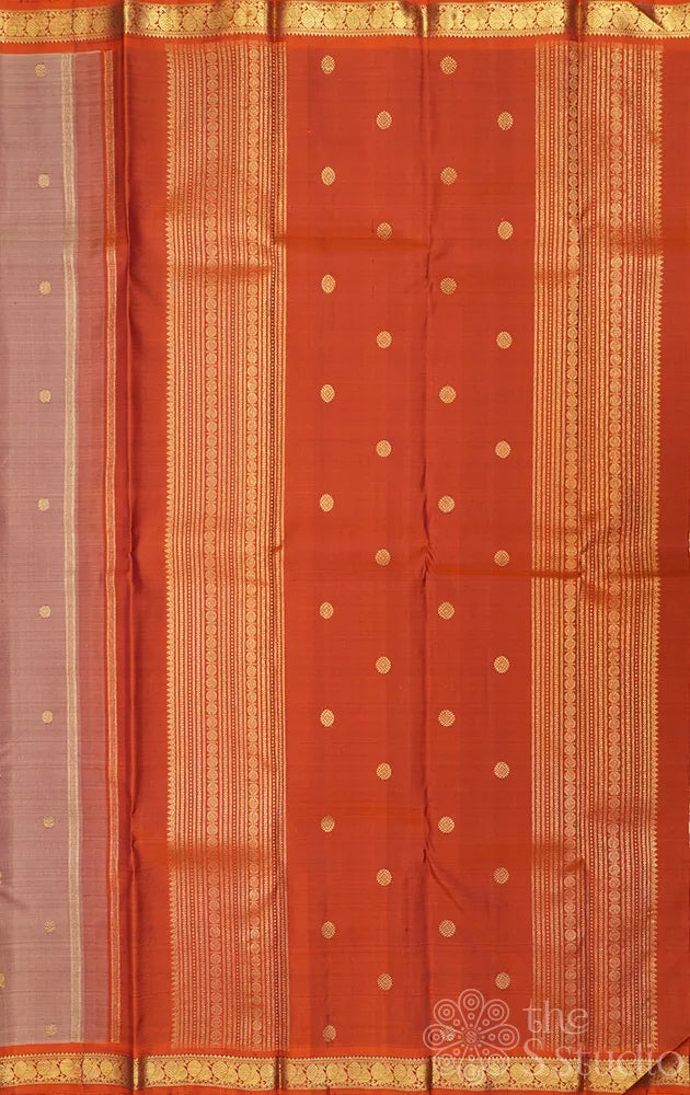 Cocoa brown kanchipuram silk saree with small rust border