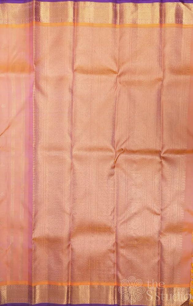 Peach vairaoosi kanchipuram silk saree with purple selvedge