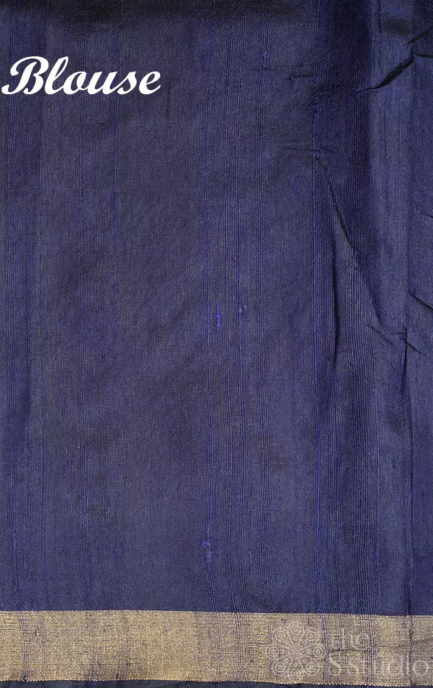 Navy blue raw silk saree with small border