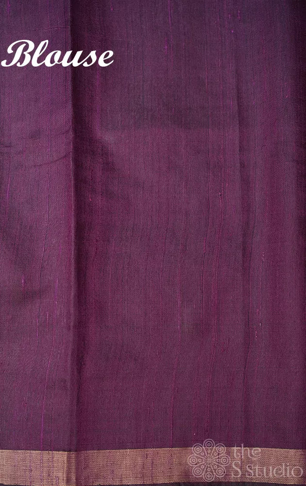 Purple raw silk saree with paisely zari buttas