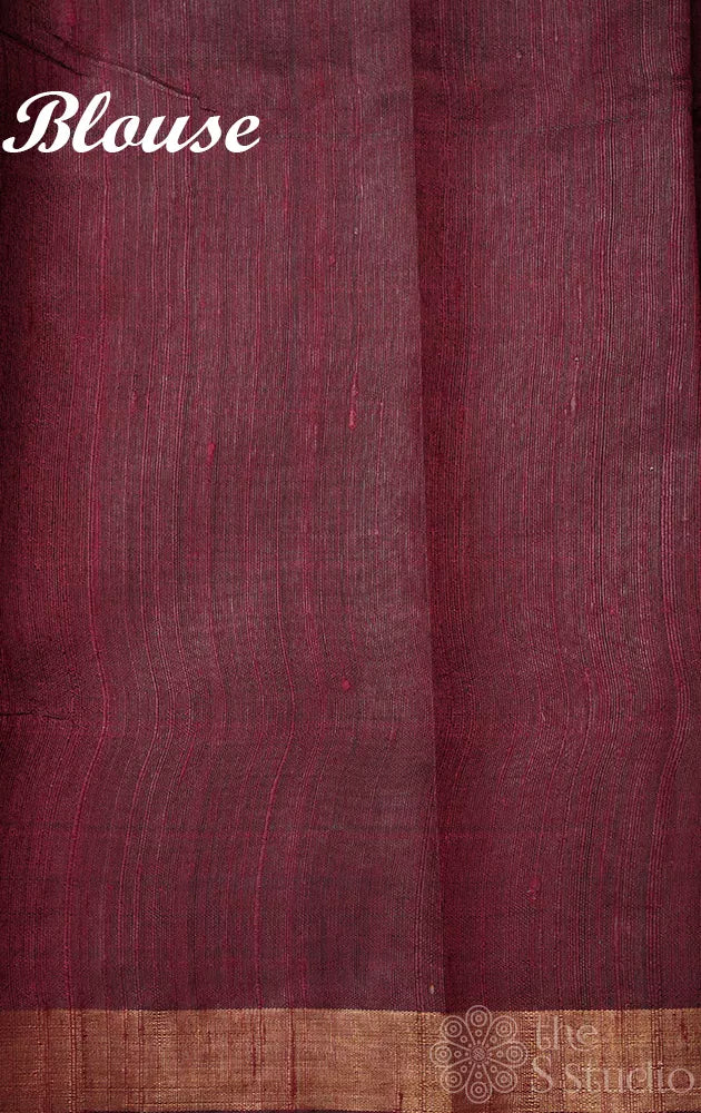 Maroon raw silk saree with zari rich pallu