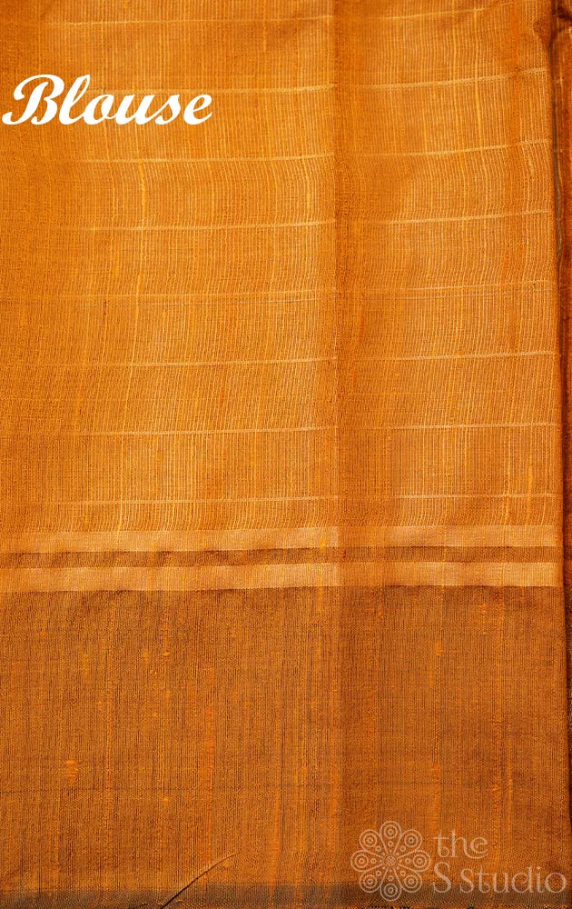 Sunset yellow raw silk saree with zari checks