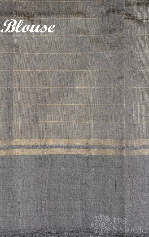 Grey raw silk saree with zari rich pallu