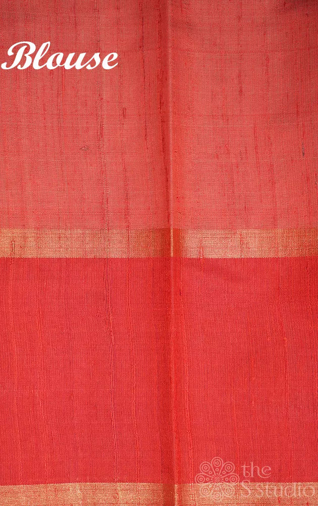 Off white raw silk saree with red zari border