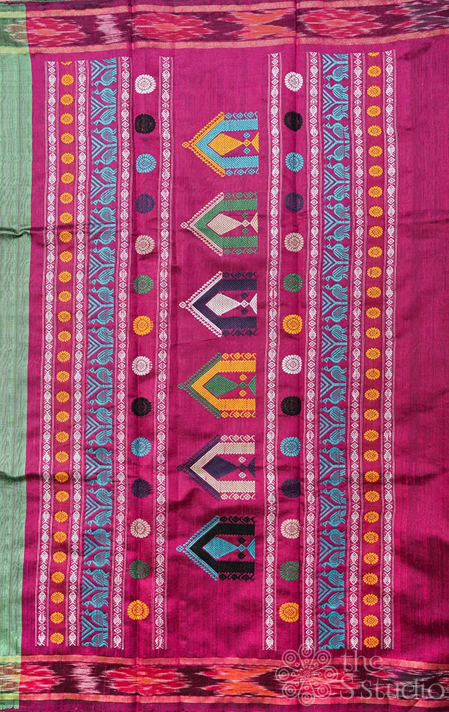 Light green raw silk saree with dolabedi design pallu