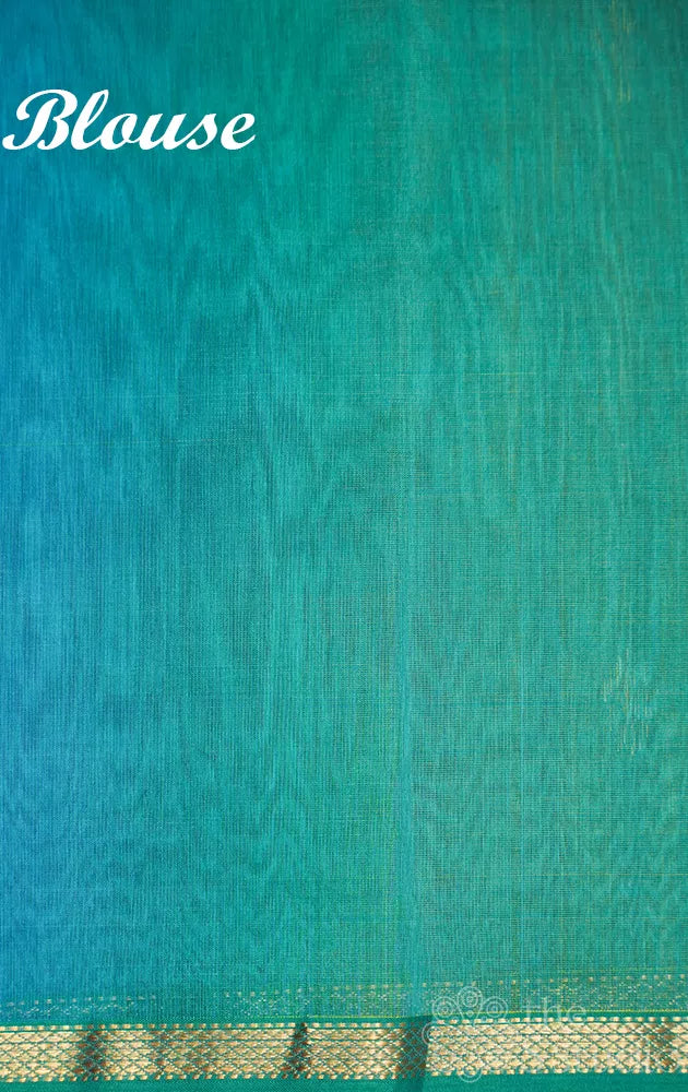 Peacock blue shaded maheshwari silk cotton saree with thin zari border