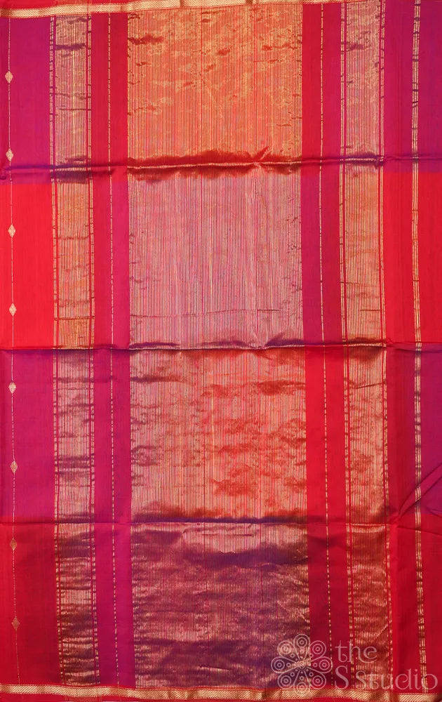 Maroon and pink shaded maheshwari silk cotton saree with diamond motifs