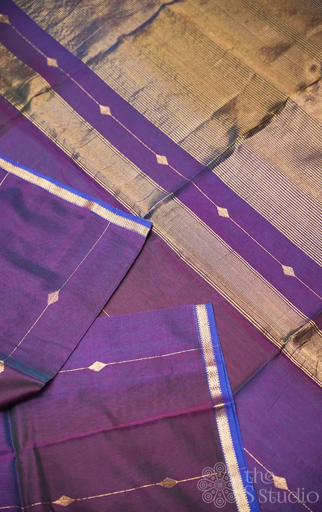 Violet maheshwari silk cotton saree with diamond motifs