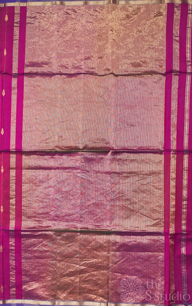 Magenta and violet shaded maheshwari silk cotton saree with violet thin zari border