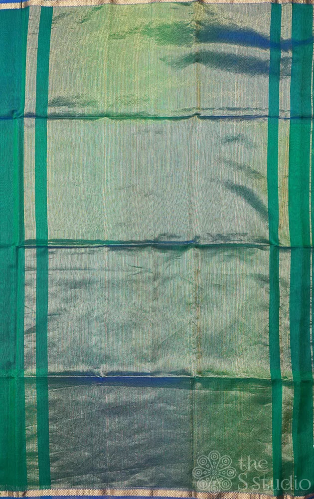 Rama blue and green shaded maheshwari silk cotton saree with thin zari border