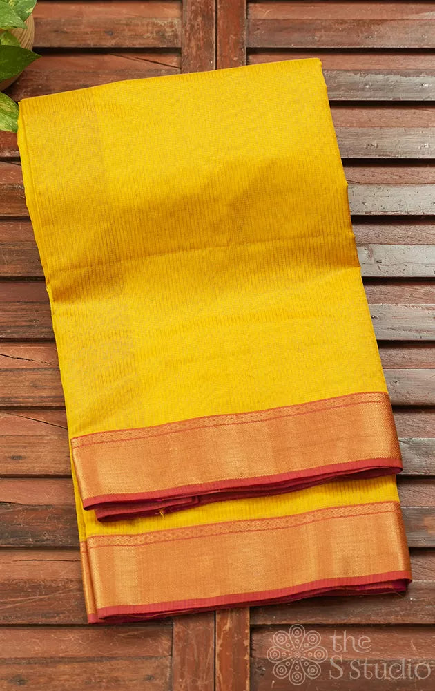 Mango yellow maheshwari silk cotton saree with small zari checks